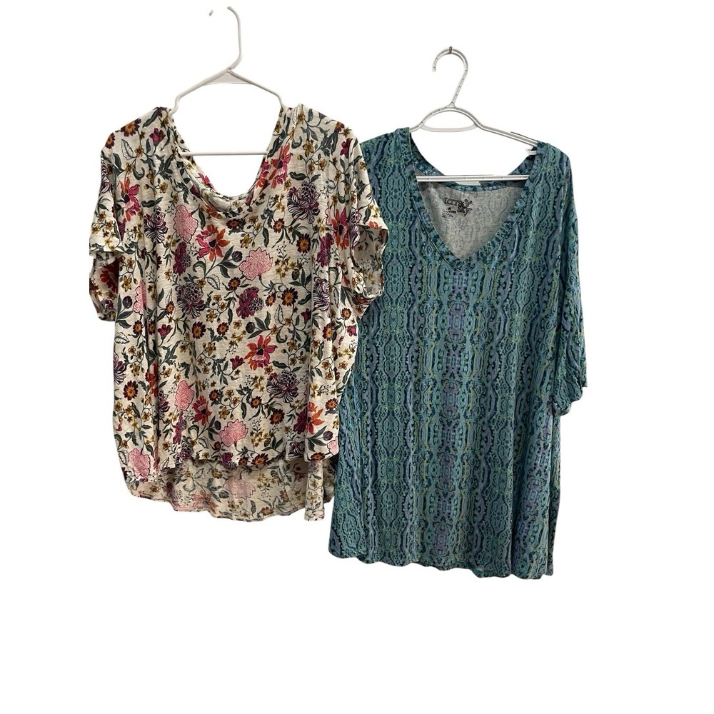 Womens Plus Size 4X Top Lot Terra & Sky Floral Print Tunic Blouses Bundle